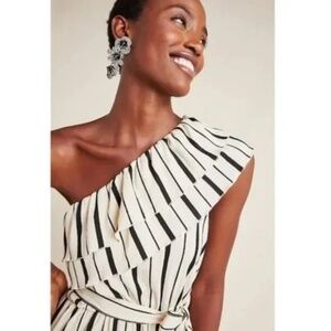 Anthropologie Maeve Ruffled One Shoulder Striped Rita Top Size Small